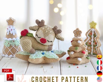 Christmas Crochet Gingerbread Ornaments amigurumi pattern, PDF, Eng/Fra/Ger/Ita/Esp