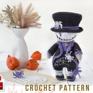 Halloween amigurumi crochet pattern Jack Skellington - amigurumi doll crochet pattern Skeleton Gnome - ENG pdf