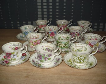 Royal Albert Flower of the Month tea cup and saucer complete set of 12 months, the edges are also in beautiful condition