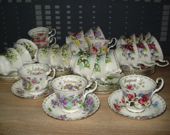 Royal Albert Flower of the Month tea cup and saucer from different months series, the edges are also in beautiful condition