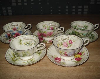 Tazza Da Tè In Ceramica Stile Inglese - Set Con Piatto, Motivo Floreale Verde