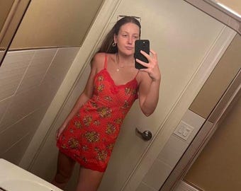 Vintage red floral lace slip