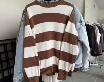 Brown white striped oversized