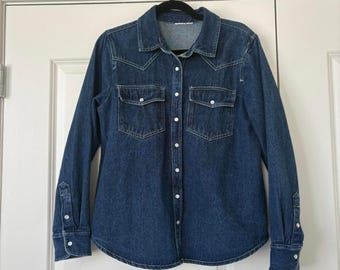 Dark wash denim button up