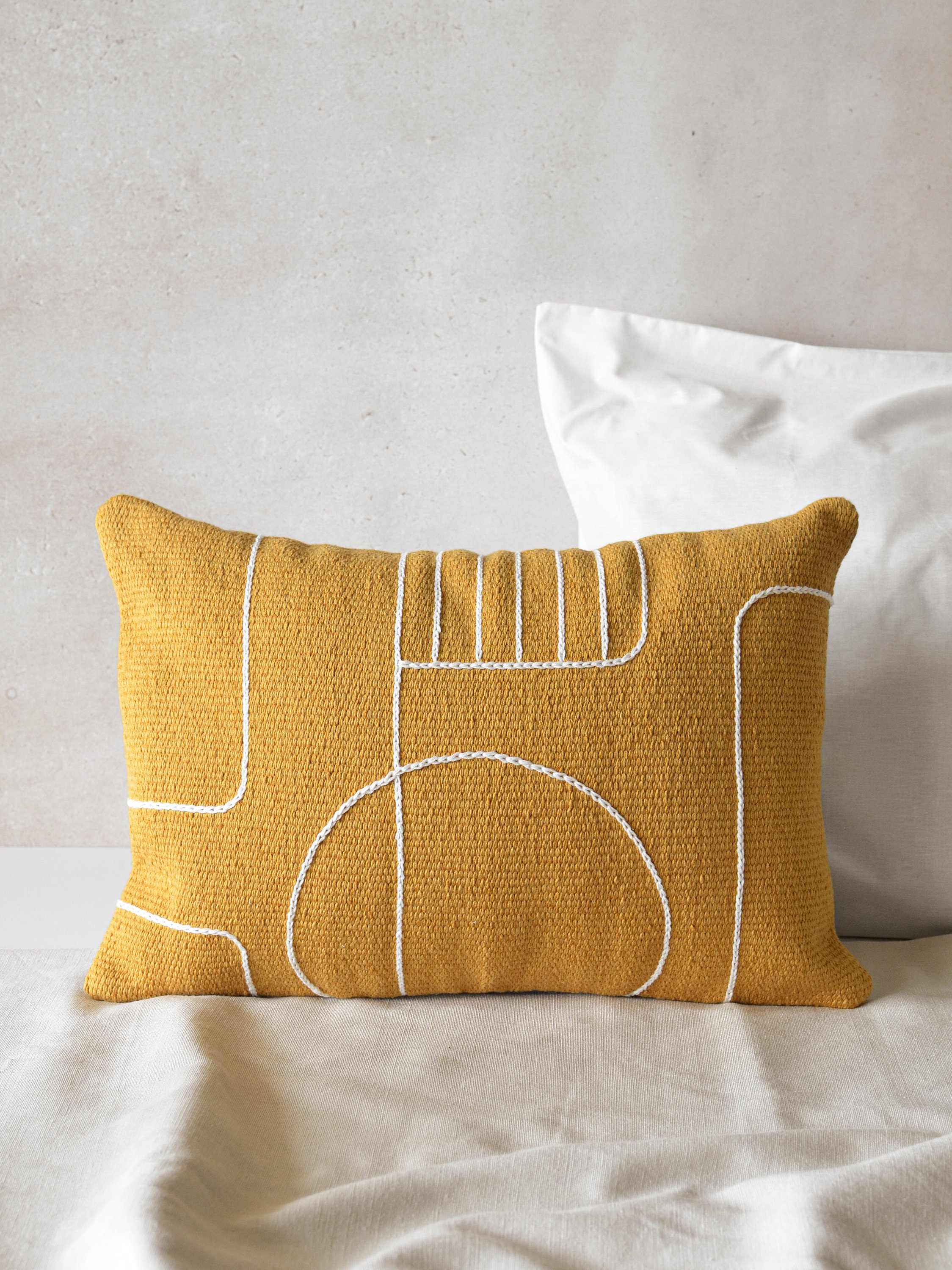 Woven mustard pillow case Decorative lumbar pillow cover Etsy