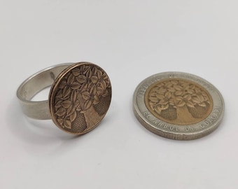 Handmade Colombian Guacari Tree Coin Ring: Sterling Silver Band