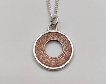 Handmade Vintage Coin Pendant, India Bronze Hole Coin Sterling Silver Necklace