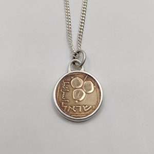 Anello con moneta vintage fatto a mano, collana in argento sterling con moneta di melograno israeliana