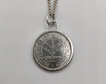 Handmade Vintage Coin Pendant, British Palestine Silver Coin Sterling Silver Necklace