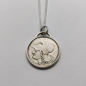 Handmade Vintage Coin Pendant, Greek Goddess Athena Coin Sterling Silver Necklace