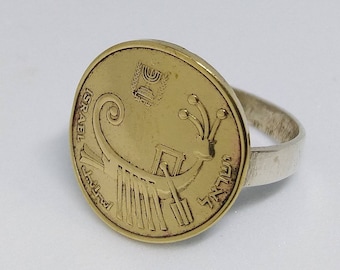 Handmade Sterling Silver Band Israeli Coin Ring: Ancient Galley Design