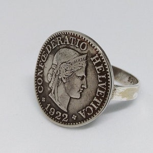 Handmade Vintage Coin Ring, Swiss 10 Rappen Coin Sterling Silver Ring