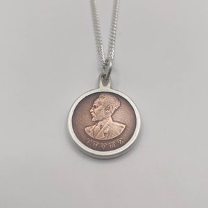 Handgemachte Vintage Münze Anhänger, äthiopische Löwe Von Jehuda Haile Selassie Münze Sterling Silber Halskette