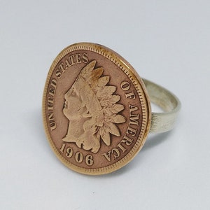 Handgemachte antike Münze Ring, USA Indianer Kopf Penny Sterling Silber Ring