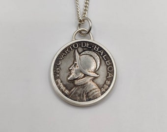 Handmade Vintage Coin Pendant, Panamanian Balboa Coin Sterling Silver Necklace