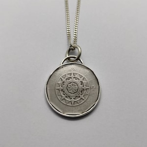 Handmade Vintage Coin Pendant, Portuguese Compass Coin Sterling Silver Necklace