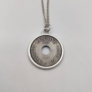 Handmade Vintage Coin Pendant, British Palestine 10 Mils Hole Coin Sterling Silver Necklace