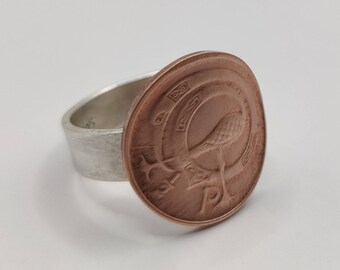 Handmade Irish Half Penny Coin Ring: Sterling Silver Bronze Jewelry