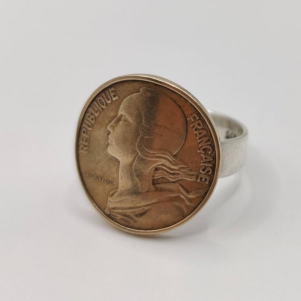 Handmade Vintage Coin Ring, French Marianne Coin Sterling Silver Ring