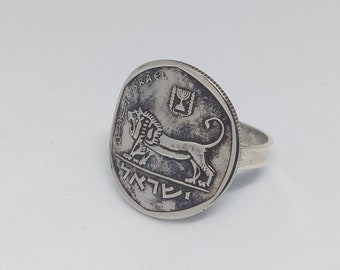 Handmade Vintage Coin Ring, Israeli Lion Of Judah Coin Sterling Silver Ring