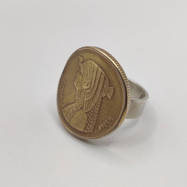 Handmade Vintage Coin Ring, Egyptian Cleopatra Coin Sterling Silver Ring