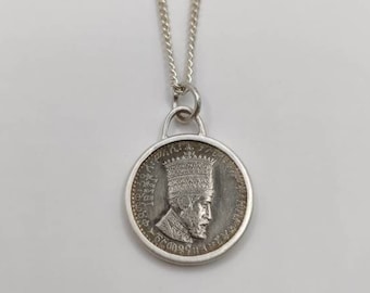 Handmade Vintage Coin Pendant, Ethiopian Haile Selassie Lion Of Judah Coin Sterling Silver Bezel