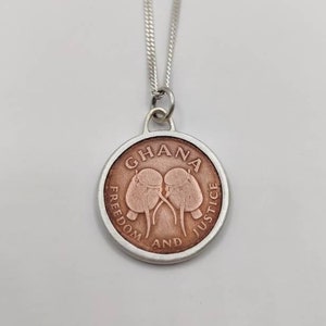 Handmade Vintage Coin Pendant, Ghana Adowa Drums Coin Sterling Silver Necklace