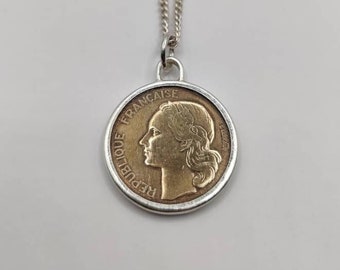 Handmade Vintage Coin Pendant, French Coin Sterling Silver Necklace