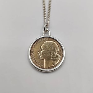 Handmade Vintage Coin Pendant, French Coin Sterling Silver Necklace