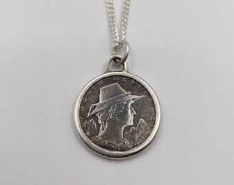 Handmade Vintage Coin Pendant, Austrian Coin Sterling Silver Necklace