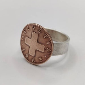 Handmade Vintage Coin Ring, Swiss Cross Coin Sterling Silver Ring