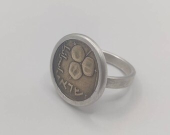 Handmade Israeli Pomegranate Coin Ring: Sterling Silver Bezel
