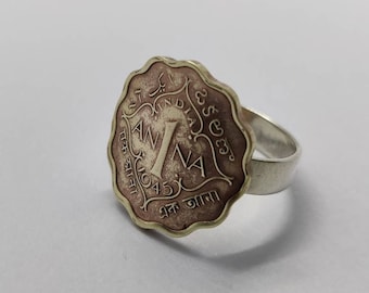 Handmade British India Anna Coin Ring: Sterling Silver Vintage Jewelry