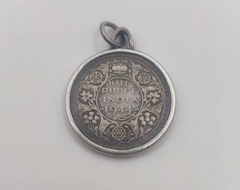 Vintage India Silver Coin Pendant: Handmade Sterling Silver Necklace
