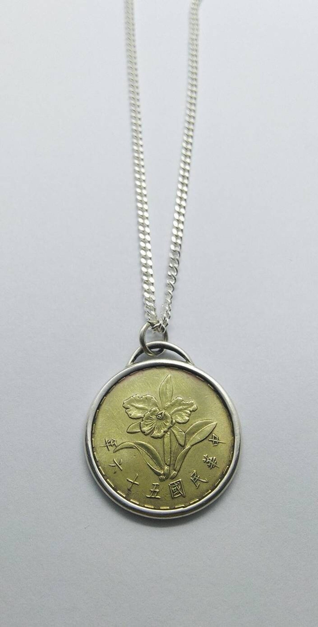 Handmade Vintage Coin Pendant Taiwanese Orchid Flower Coin - Etsy