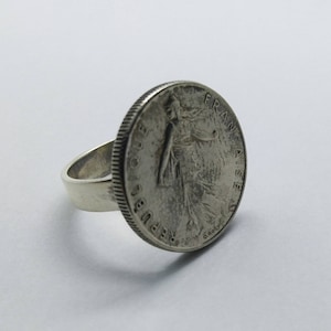 Handmade Vintage Coin Ring, French La Semeuse Coin Sterling Silver Ring