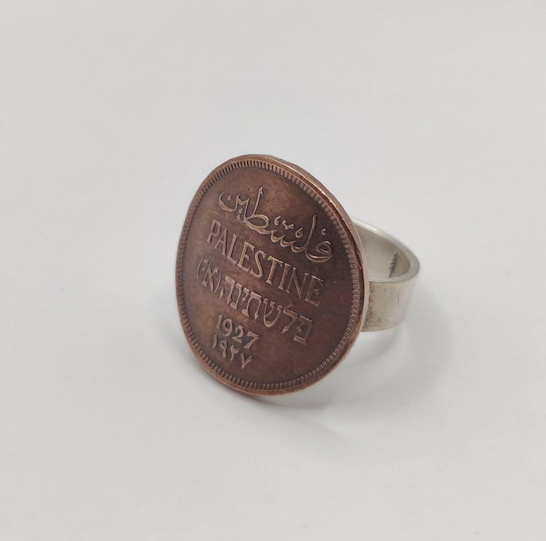 Handmade Vintage Coin Ring, British Palestine (Israel) Mil Coin Sterling Silver Ring