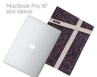 MacBook Pro 16" eco-friendly sleeve, Apple eco case from recycled textile and plastics, Handmade in a Shelter Workshop, Ethical, Minimalist