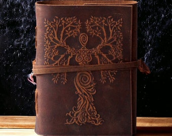 Tree of Life Mother Earth Embossed Leather Journal and Personal organizer Office Diary Notepad Sketchbook gift 5 x 7 inches Brown