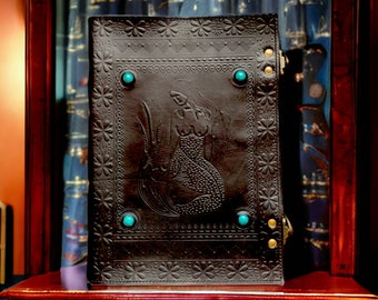 Embossed Mermaid Leather Journal: Turquoise Stone Spell Book 7 x 10 Inches