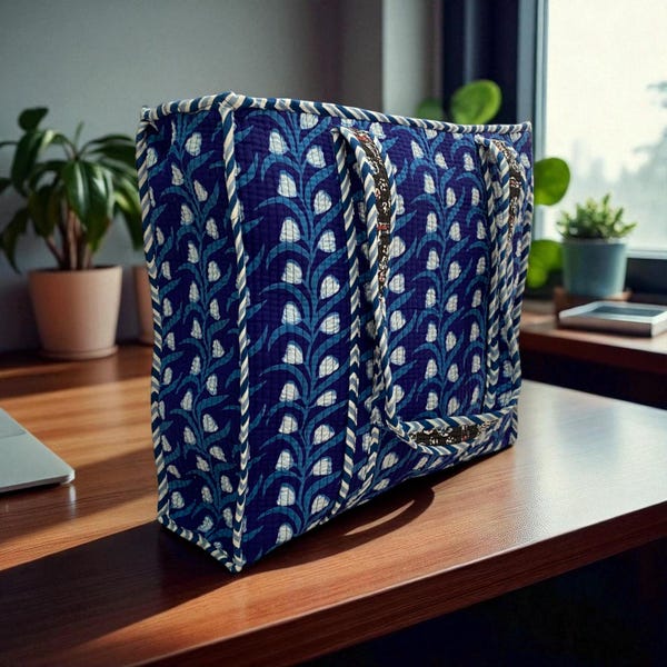 Blue - Handcrafted Cotton Shopping Bag 24