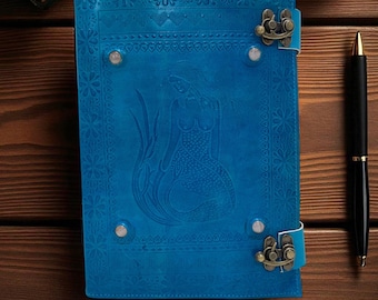 Mermaid Embossed Leather Journal: Pink Stones Book of Shadows, 10x7 Inches