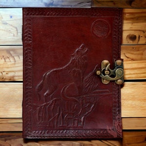Night  Wolf  Embossed Leather Journal Book  Notebook Diary 5 x 7 inches for Men and Women