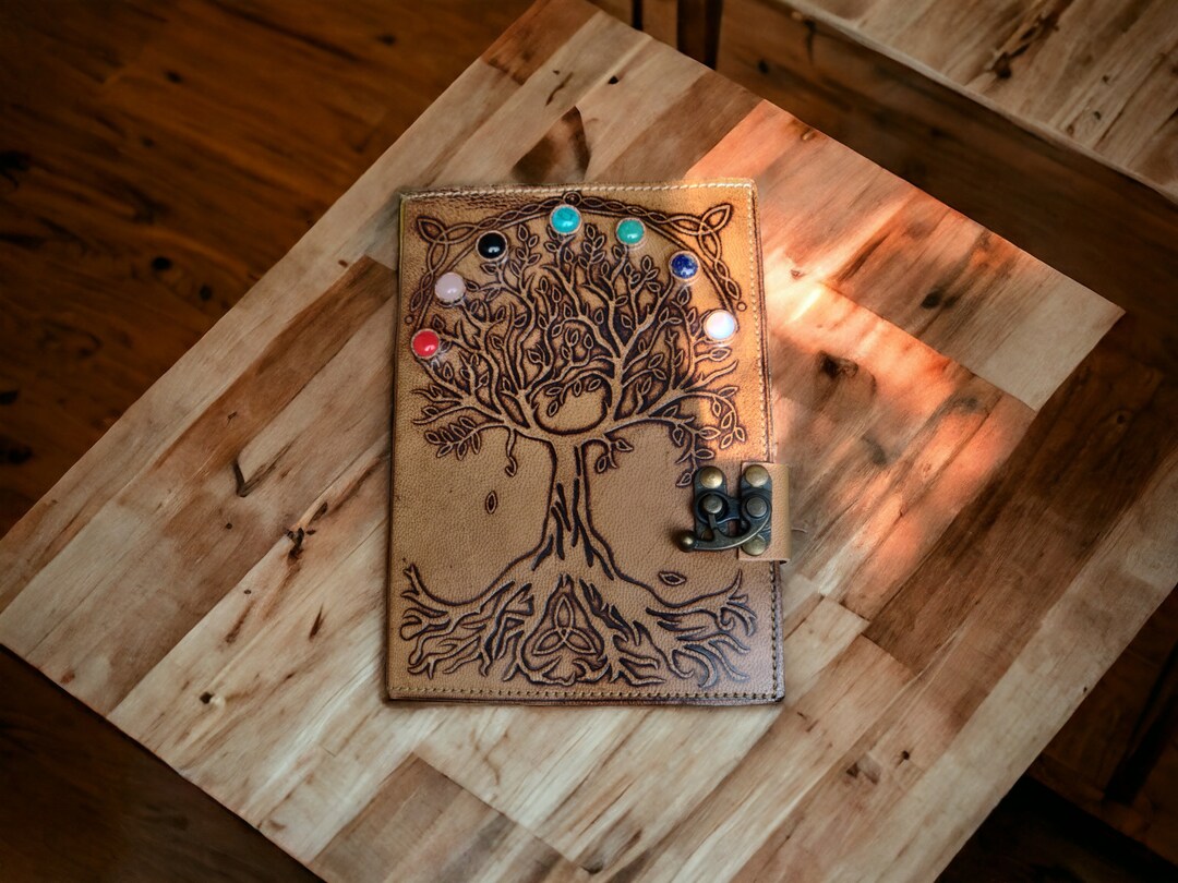 Tree of Life Leather Journal: Embossed Chakra Stones, Deckle Edge - Etsy