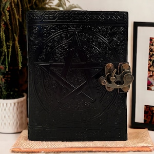 Embossed Pentagram Leather Journal: Handmade Book of Shadows