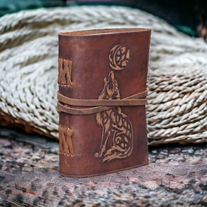 Wolf Embossed Leather Journal for Men and Women 5 x 7 inches (Brown)