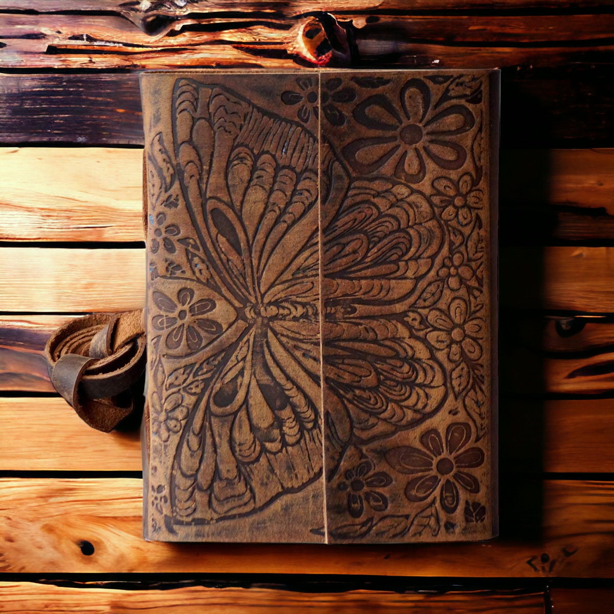Butterfly Embossed Leather Journal: Handmade Vintage Sketchbook (7x5 ...