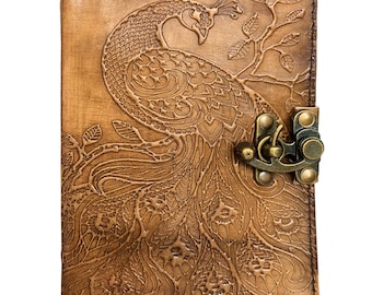 Handmade Peacock Embossed Leather Journal: Antique Writing Notebook (5x7 Inches) Charcoal Color