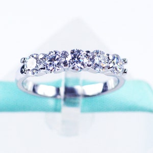 4MM White Moissanite Diamond Wedding Band, 925 Sterling Silver, Platinum Plated, 5Stone Ring