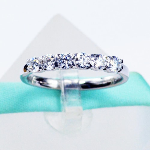 3 mm witte moissaniet-diamanten trouwring, 925 sterlingzilver, geplatineerd, 6 stenen